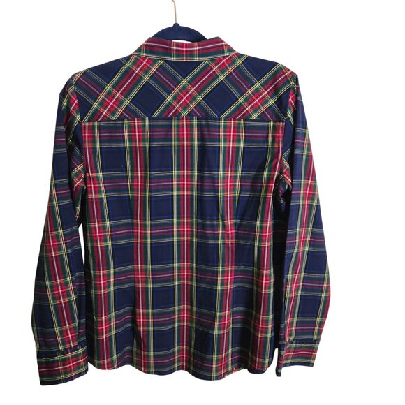 Talbots Tartan Plaid Tiny Gold Button Cotton Blend ButtonDown Blouse Size 8 - Picture 3 of 7